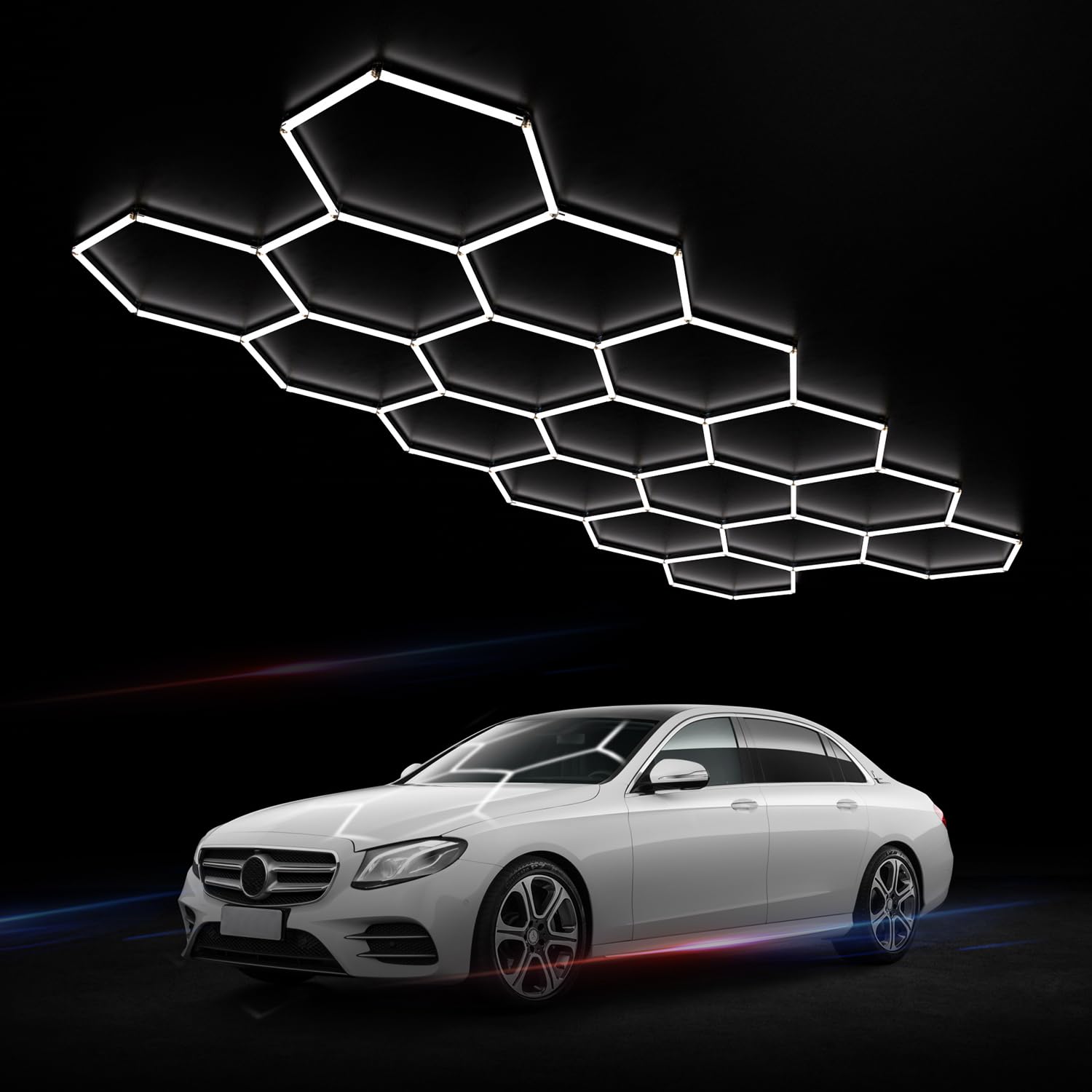 Litezone Hexagon Garage Lights: 476W 68 Pack 17 Grids LED Garage Lights - Easy Install 6500K Super Bright Honeycomb Light for Warehouse  Car Detailing Shop  Exhibition Hall  Gym