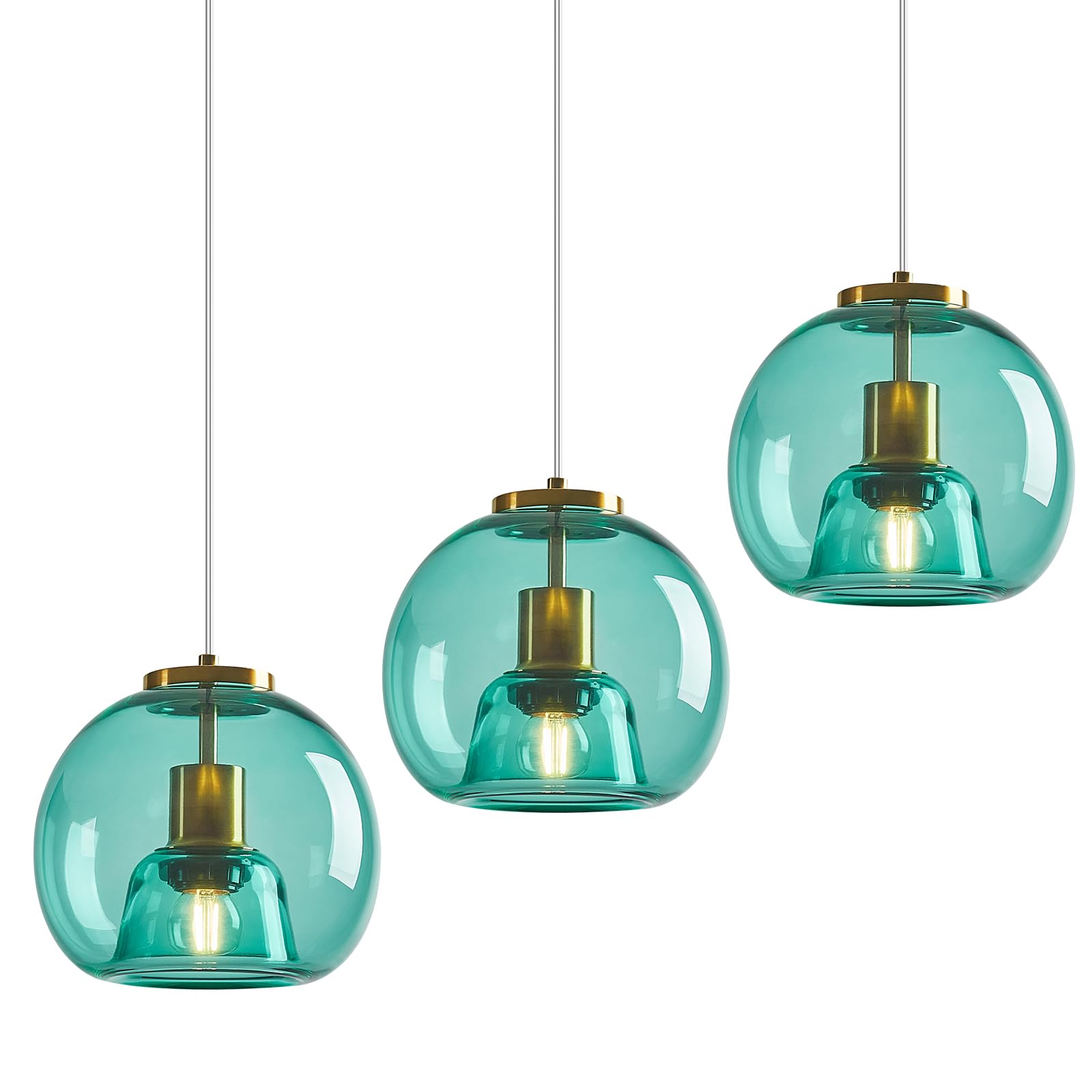 Lbsqj Light Blue Glass Pendant Lights Kitchen Island Gold Hanging Light Fixture Glass Globe Pendant Light Modern Pendant Lighting For Kitchen Island Bedroom Dining Room (7.87  3 Pack)