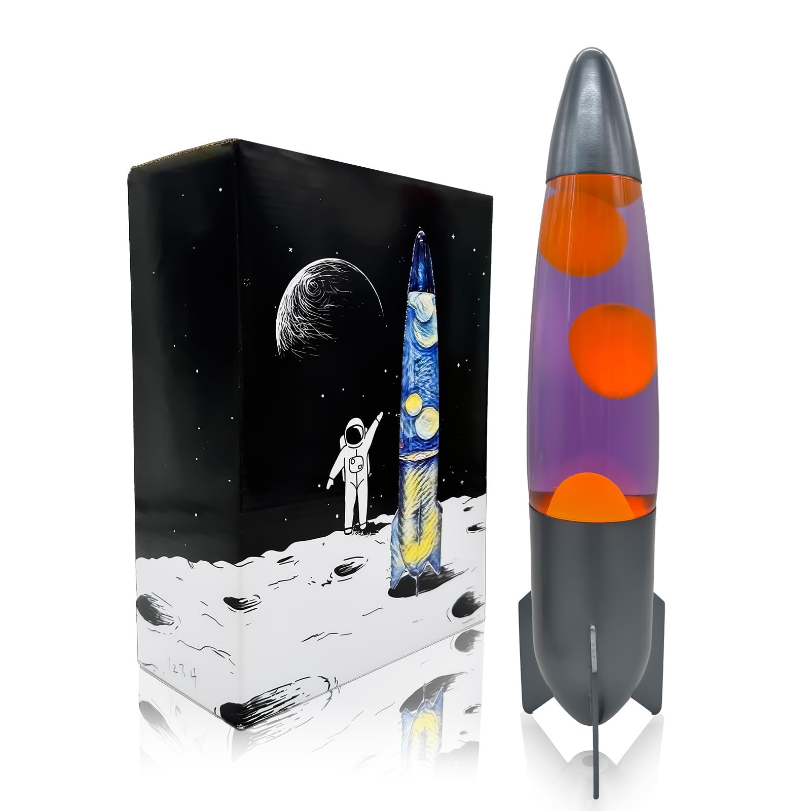 Pioensi Liquid Motion Lamps: 16 Inch Rocket Shape Lamps with Purple Liquid and Orange Wax, Vintage Style Liquid Motion Lamps, Gi