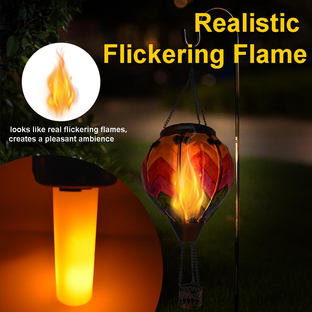 OUISJYER Hot Air Balloon Solar Lantern with Flickering Flame Hanging Solar Lanterns Outdoor Lights Waterproof Lanterns Decorativ