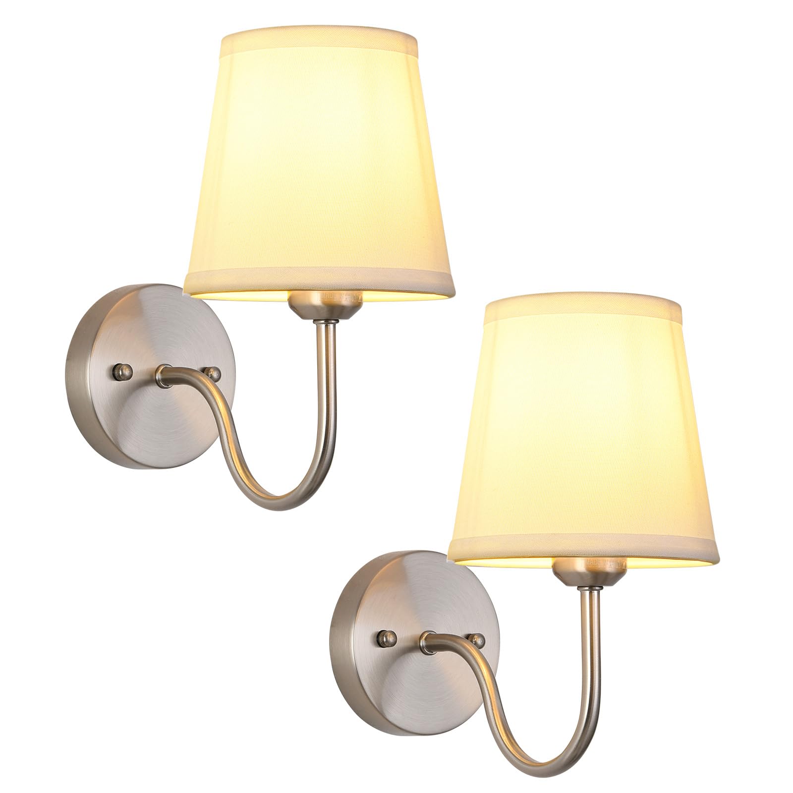 Smeike Wall Sconce Set Of 2  Brushed Nickel Bathroom Vanity Sconces Wall Lighting  Indoor Wall Lights With Light Beige Fabric Shades  Wall Mounted Lamps For Bedroom Living Room Hallway