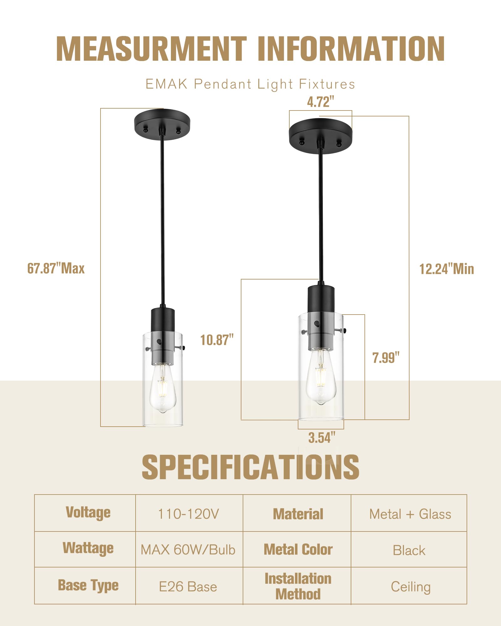 Emak Modern Mini Pendant Light Fixtures, Black Pendant Lights Kitchen Island With Clear Glass Shade, Farmhouse Hanging Lights Fo