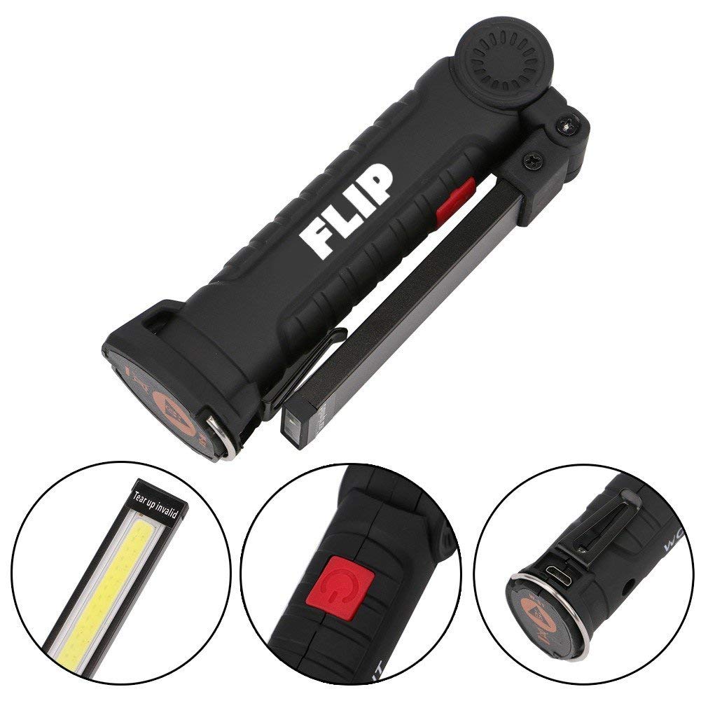 Alltrolite Rechargeable Flip Led Work Light | Cob Led Flashlight With 360° Rotation, 5 Modes, Magnetic Base & 3000Mah Battery | Inspection Light Ideal For Car Repair, Workshop, Garage, Camping