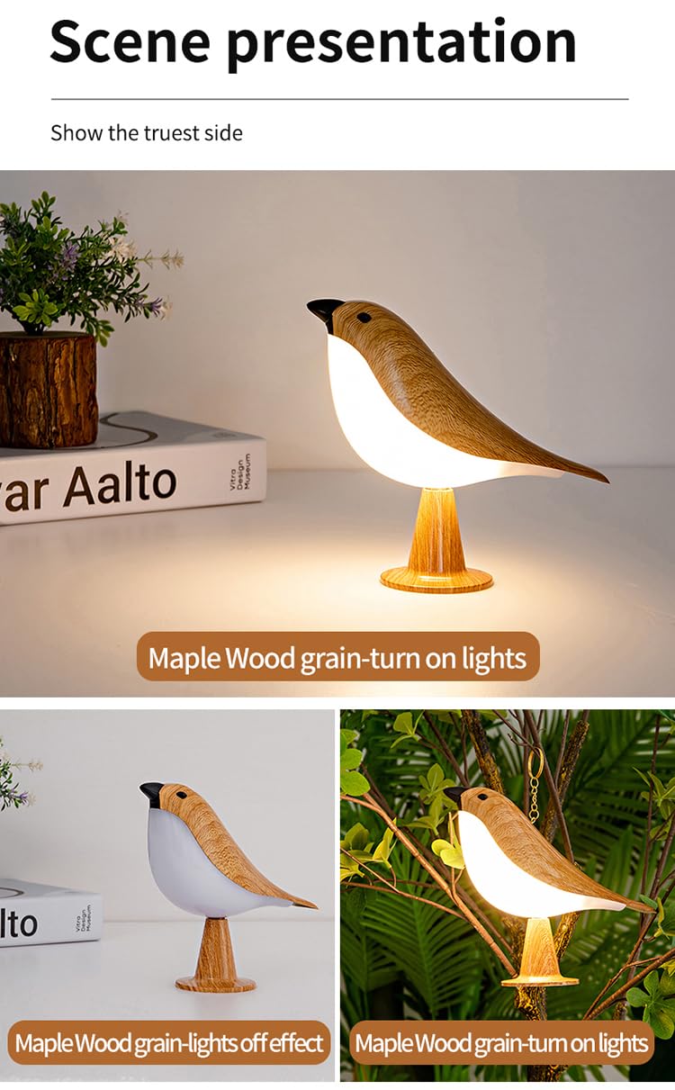 THOEWONG Remote Controlled Bird Desk Lamp, Rechargeable, 3 Color Temperatures, Touch Sensor, Yellow, Model: bird06