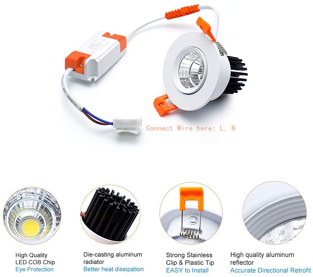 Inshareplus 2 Inch Led Downlights, Recessed Cob Dimmable, 3000K Warm White, Cri80, Ceiling Lights With Led Driver, 12 Pack