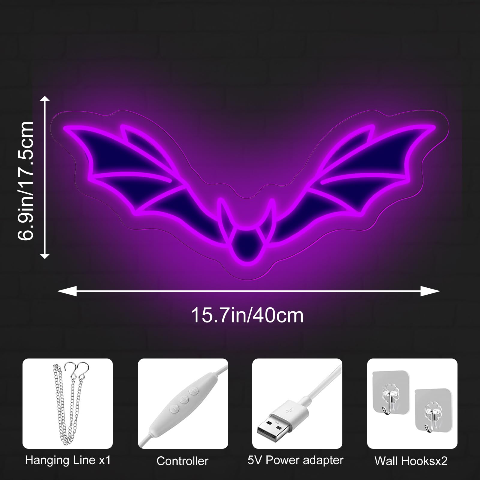 Bat Neon Sign  Halloween Bats Decor  Horror Bedroom Dorm Wall Decoration  Bat Lovers Gift  Gothic Home Wall Room Decor  Red  15.7X6.9