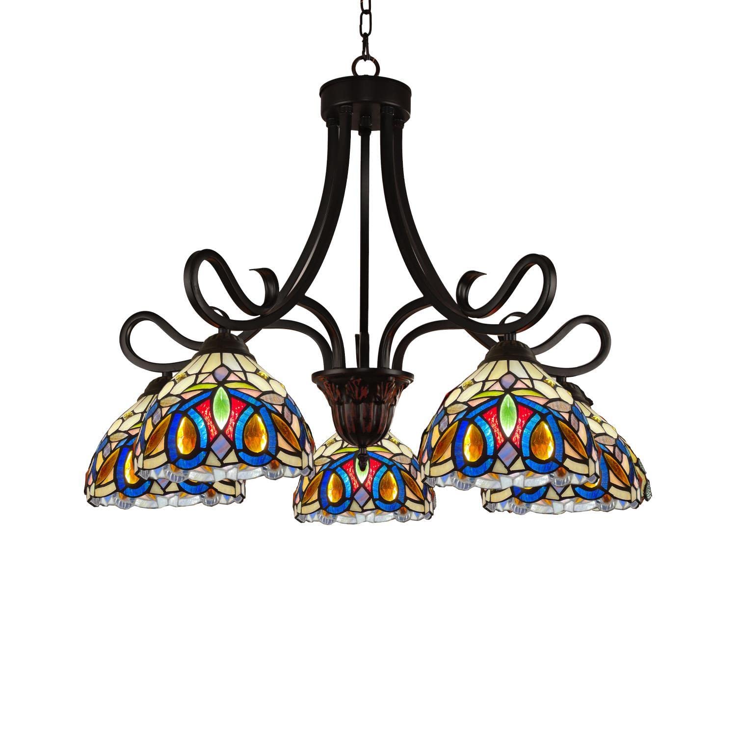 Chloe Lighting Tiffany-Style Chandelier, 5 Light, Dark Bronze, 27in Wide, Multicolor, Model CH3T353BV27-DD5