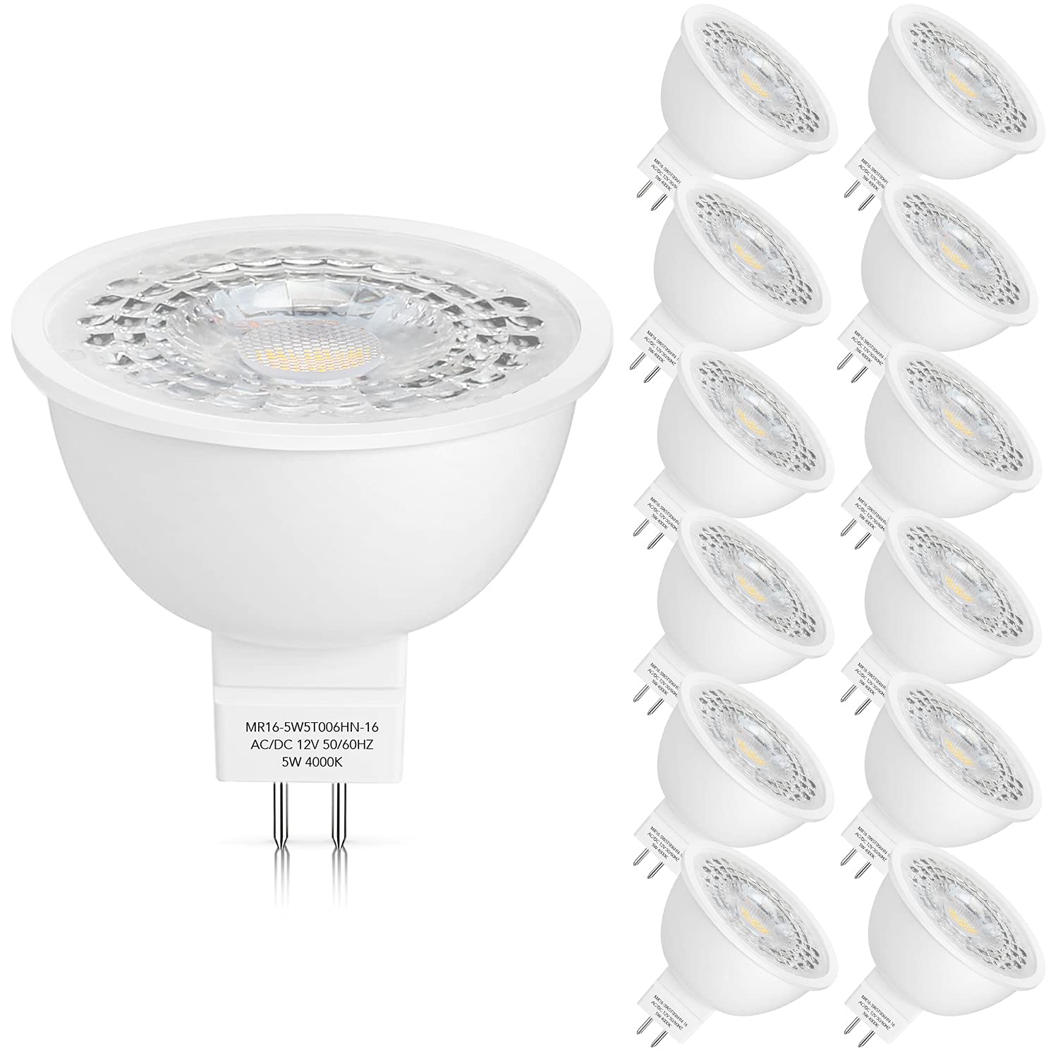 Mlambert 12 Pack Mr16 Led Bulbs 50W Halogen Equivalent,4000K Neutral White,5W Gu5.3 Mr16 12V Spotlight Bulb,Non-Dimmable,45 Beam