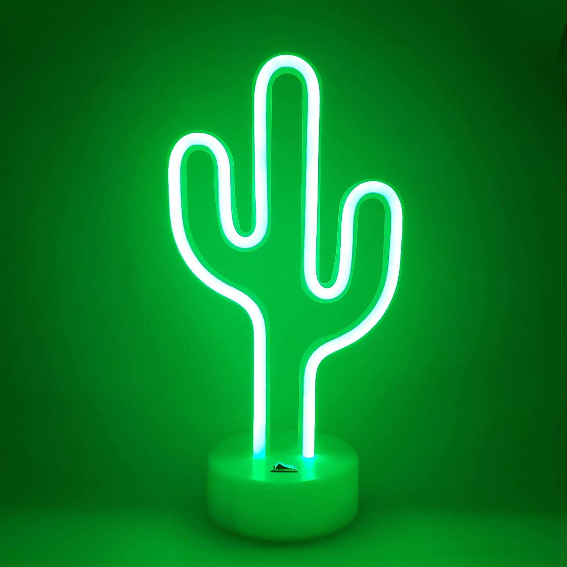LoveNite Neon Indoor Night Light - Battery Operated LED Cactus Sign - Green Decorative Light for Room and Party Decorations