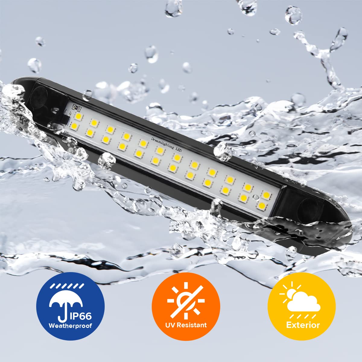 Dream Lighting RV Porch Light 12V LED Outdoor Awning Light 10in Black 7000K Cool White Pack of 2