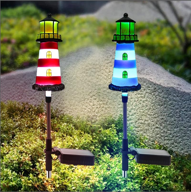 Beidoulu Lighthouse Solar Lights, 4 Pack Solar Outdoor Waterproof Lights, Perfect For Your Garden, Yard, Flower Bed, Patio, Side