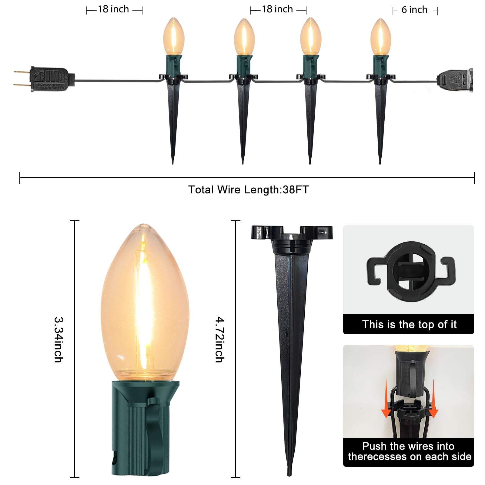 C9 Christmas Pathway Light, Outdoor Christmas Pathway Markers Lights With 27 C9 Led Clear Bulbs, Waterproof Connectable Walkway