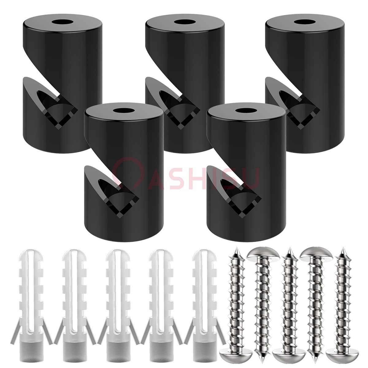 OASHISU Swag Pendant Hook 5 Pack Black Lamp Hook for Chandelier Ceiling Lights, Wall Hanging, Textile Cable Wire Holder Clips Ma