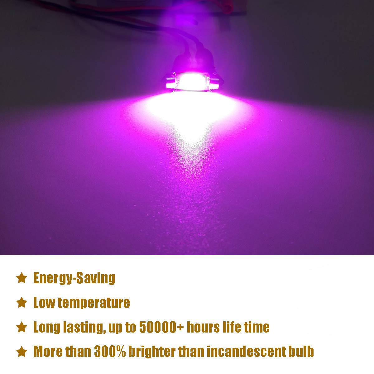 iBrightstar 211-2 212-2 578 Festoon LED Bulbs 41mm Purple for Interior Map Dome Lights and License Plate, Error Free