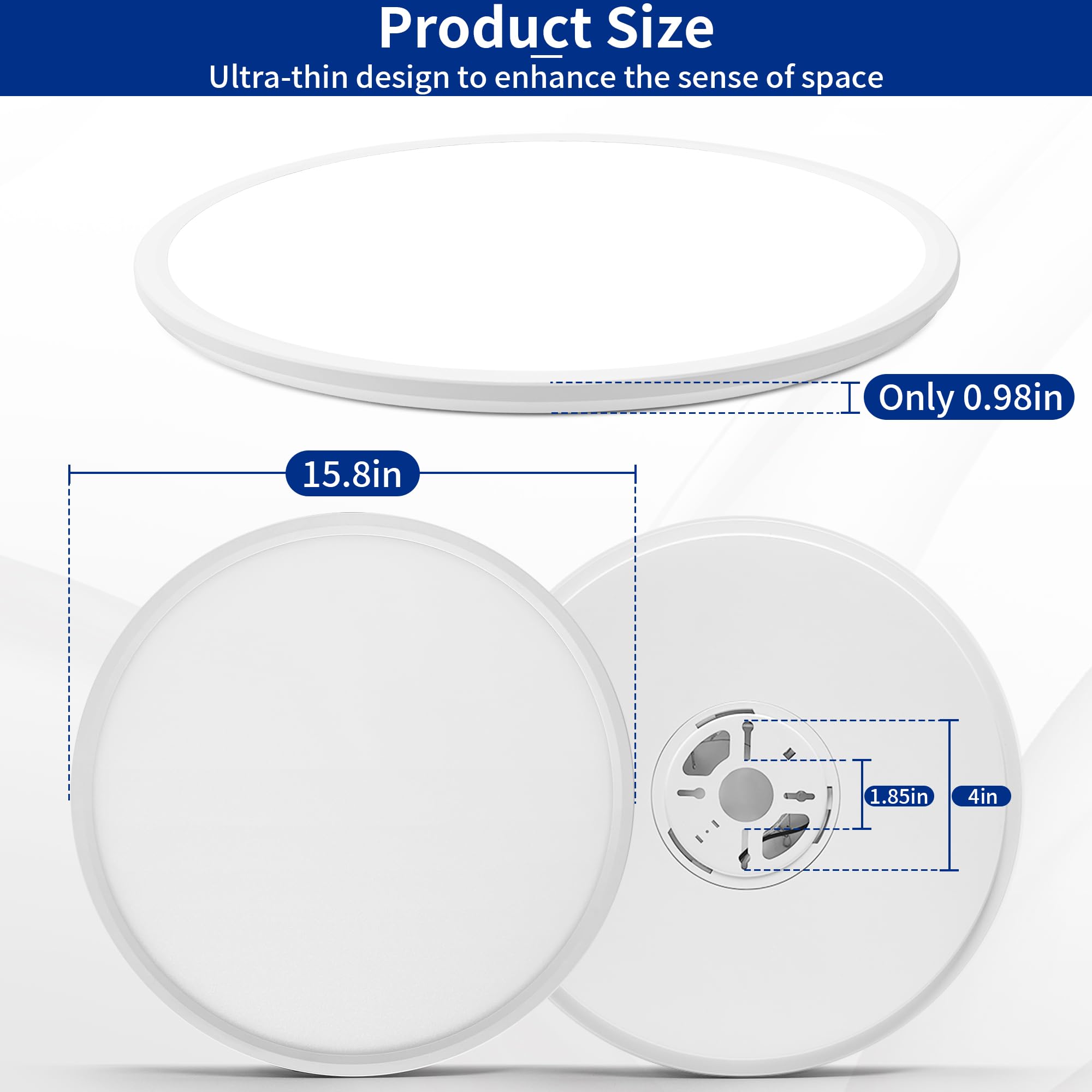MOONSEA 15.8 Inch Dimmable LED Flush Mount Ceiling Light, 36W, Ultra-Thin, White, Model BG-0113