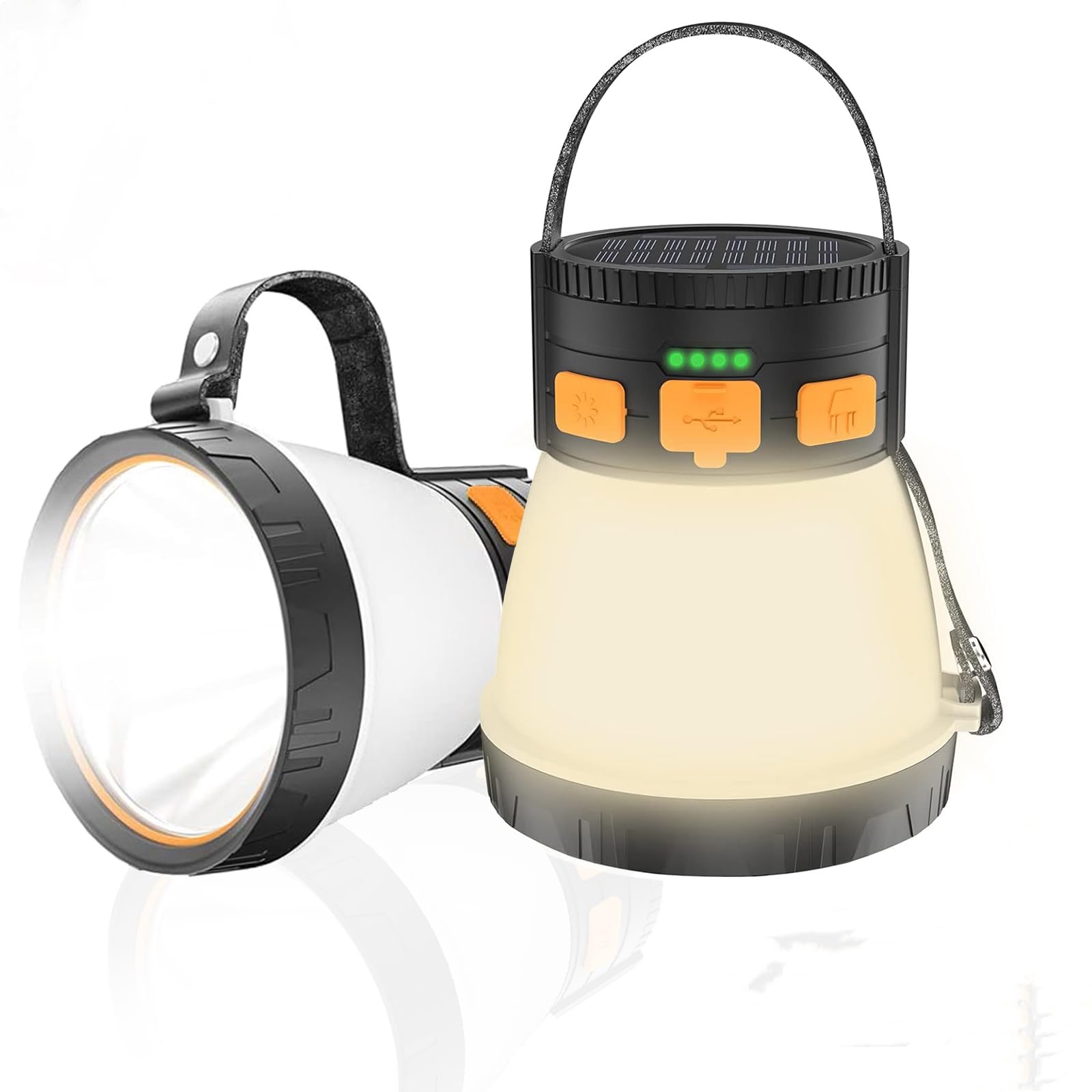 iToncs 2 Pack LED Camping Lantern, 1500 Lumens, Rechargeable, Waterproof, 8 Light Modes, Orange & Black