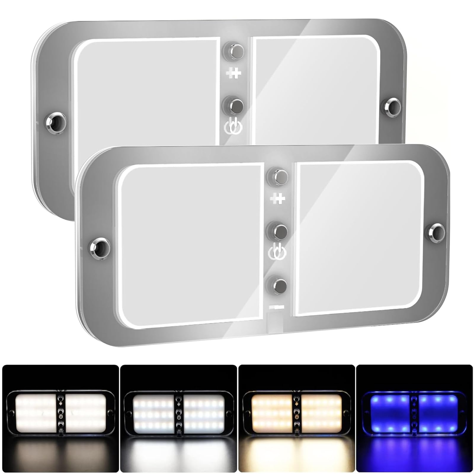 BlueFire RV Ceiling Lights, Dimmable LED, 800LM, DC 12-18V, Acrylic, Large - 2 Pack, Warm White/Cool Natural White, Model MS038