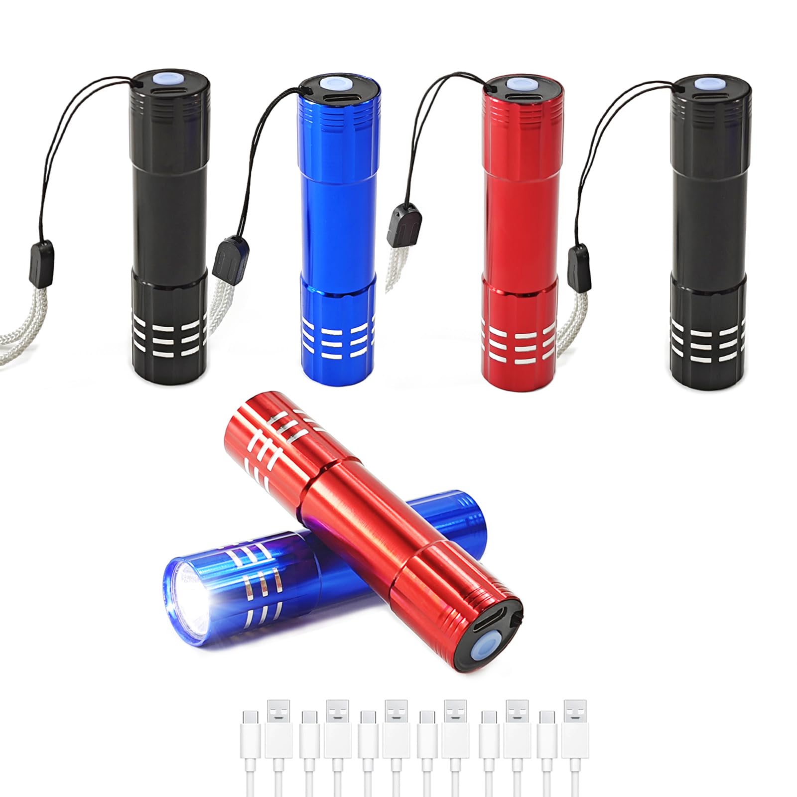 Hilngav 6 Pack LED Aluminum Small Mini USB C Rechargeable Flashlights, Handheld Small Flashlight Bulk, Portable Camping Bright H