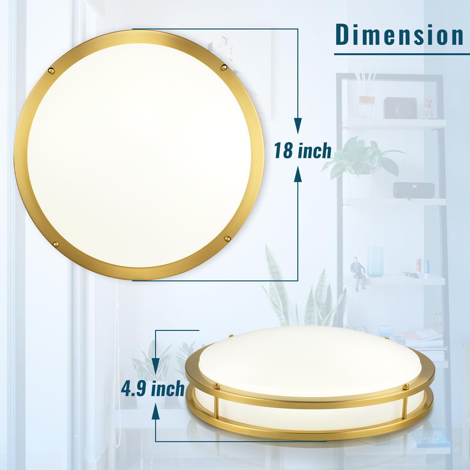 Wheatronic 18 Inch Ceiling Light Fixture Flush Mount Gold, 36W Large Living Room Ceiling Light Led, Dimmable Kitchen Lighting Fi