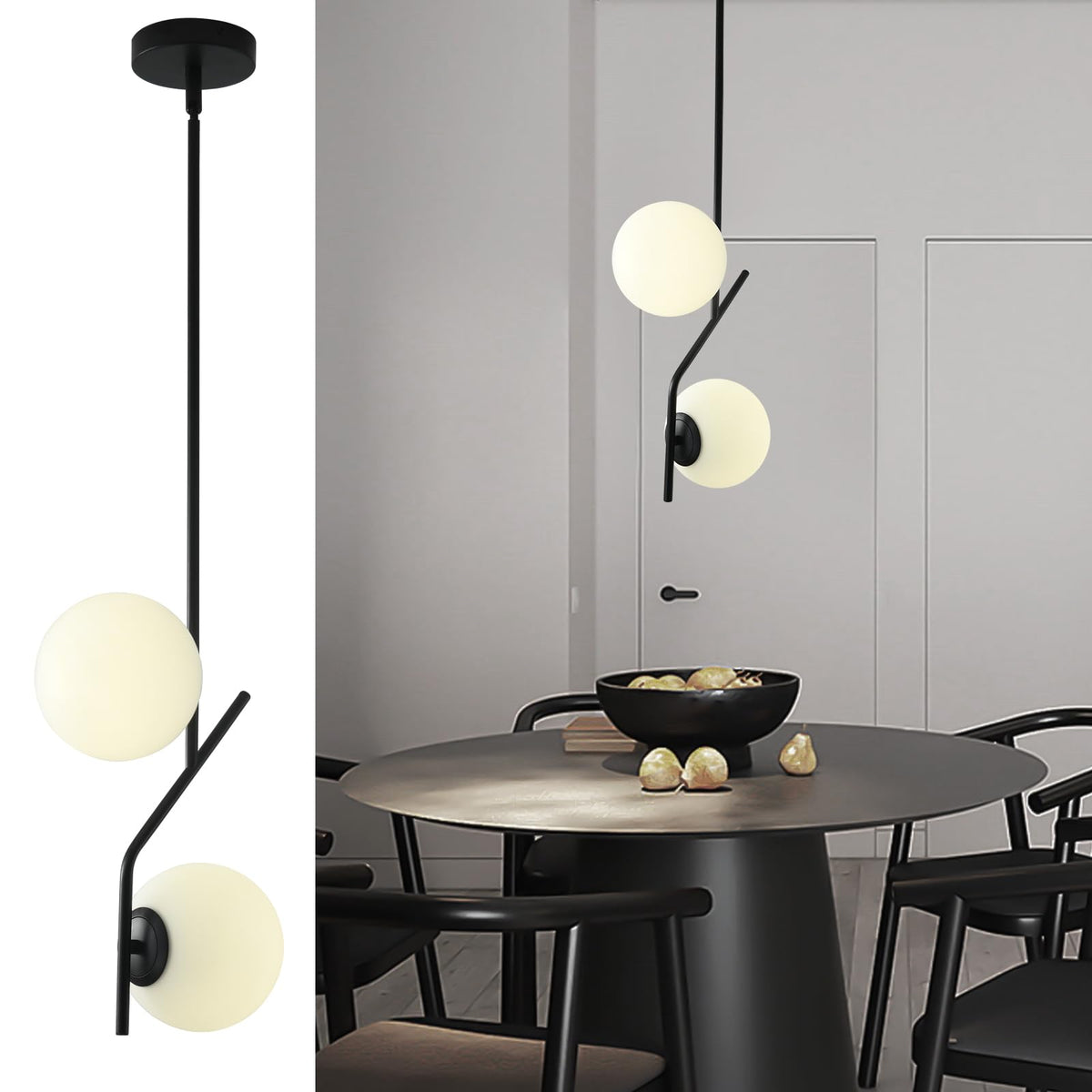 Seeu Modern Style Pendant Light Fixture Globe Chandelier Black Hanging Light Fixture Hanging Light Fixture For Kithchen Island D