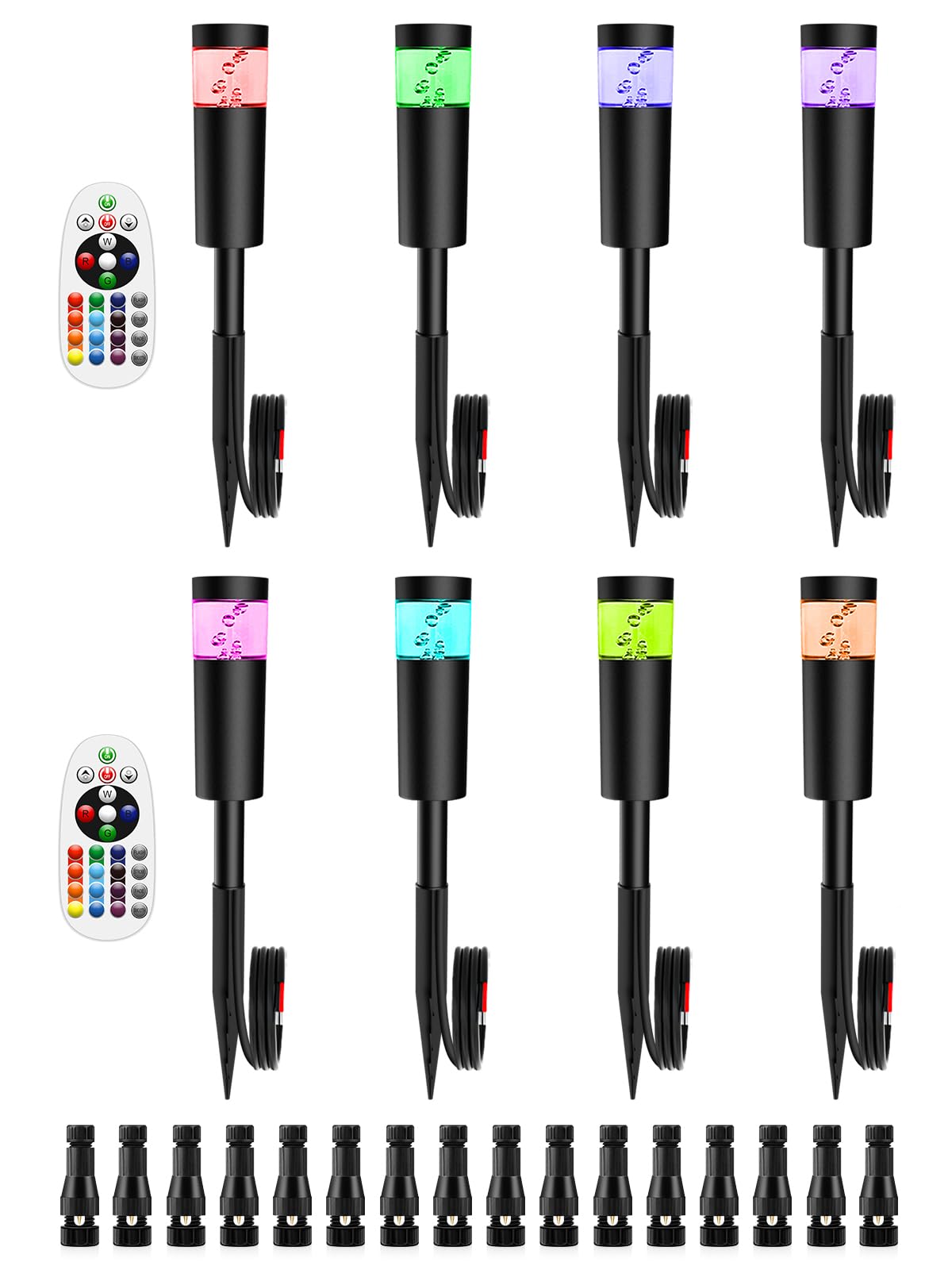 DOREIO 5W RGBW Low Voltage Landscape Pathway Lights with Connectors 12V Outdoor Color Changing Landscape Lighting LED Bollard Pa