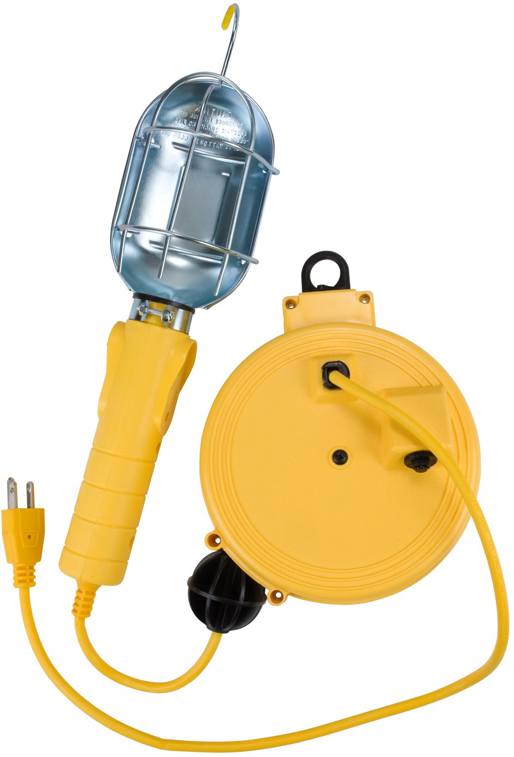 Bayco SL-450 Metal Shield Incandescent Utility Light with Grounded Receptacle on 20 Foot Retractable Reel, Yellow