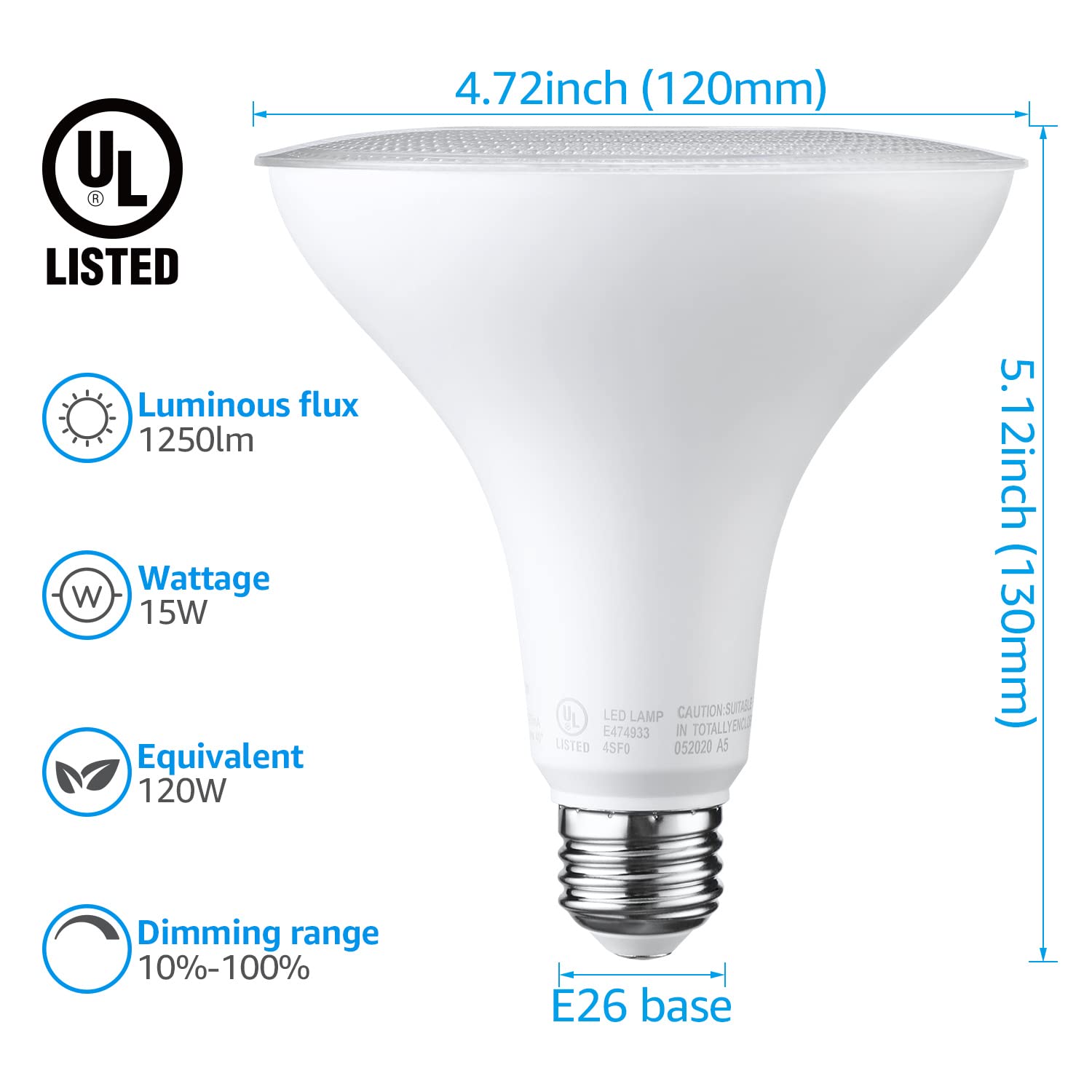 TORCHSTAR PAR38 LED Flood Light Bulbs, Dimmable, Waterproof, 15W, 1250LM, Cool White 4000K, E26 Base, Pack of 6