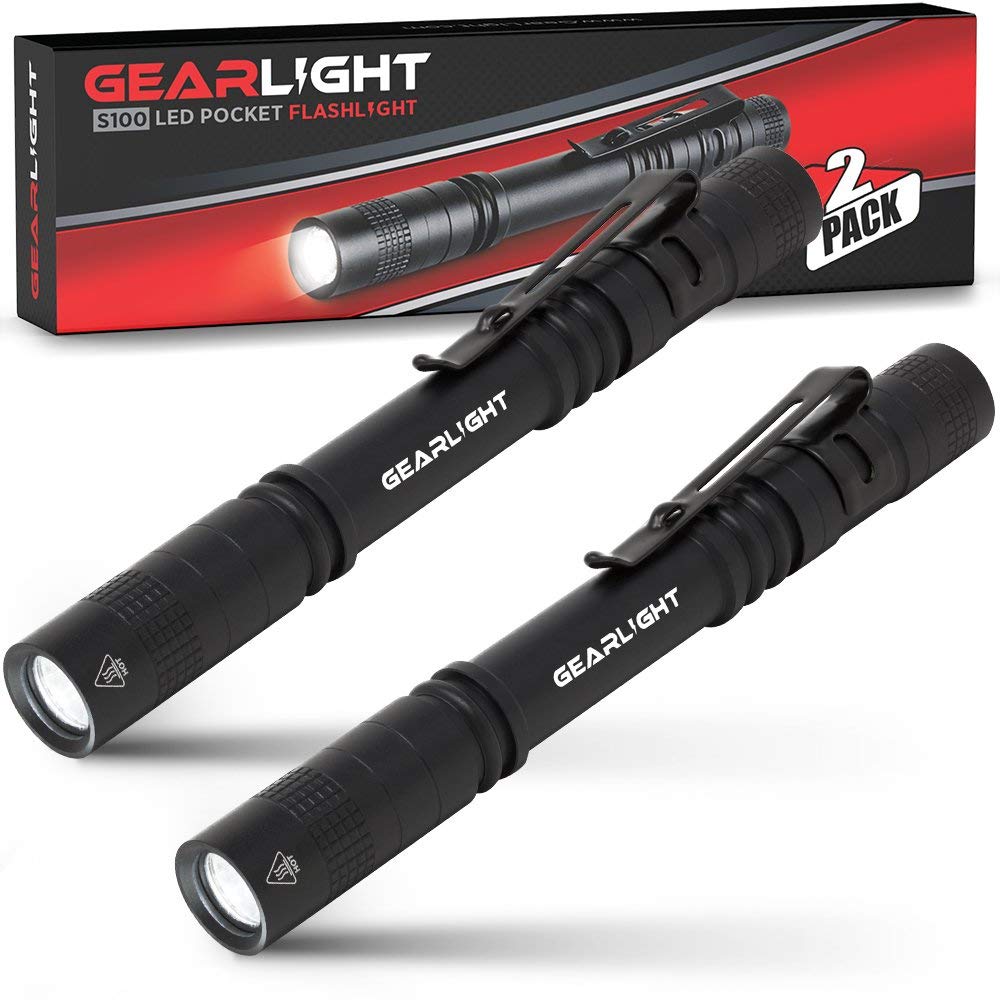 GearLight S100 LED Pocket Pen Light - 2 Compact Flashlights, Aluminum, Small, White Light