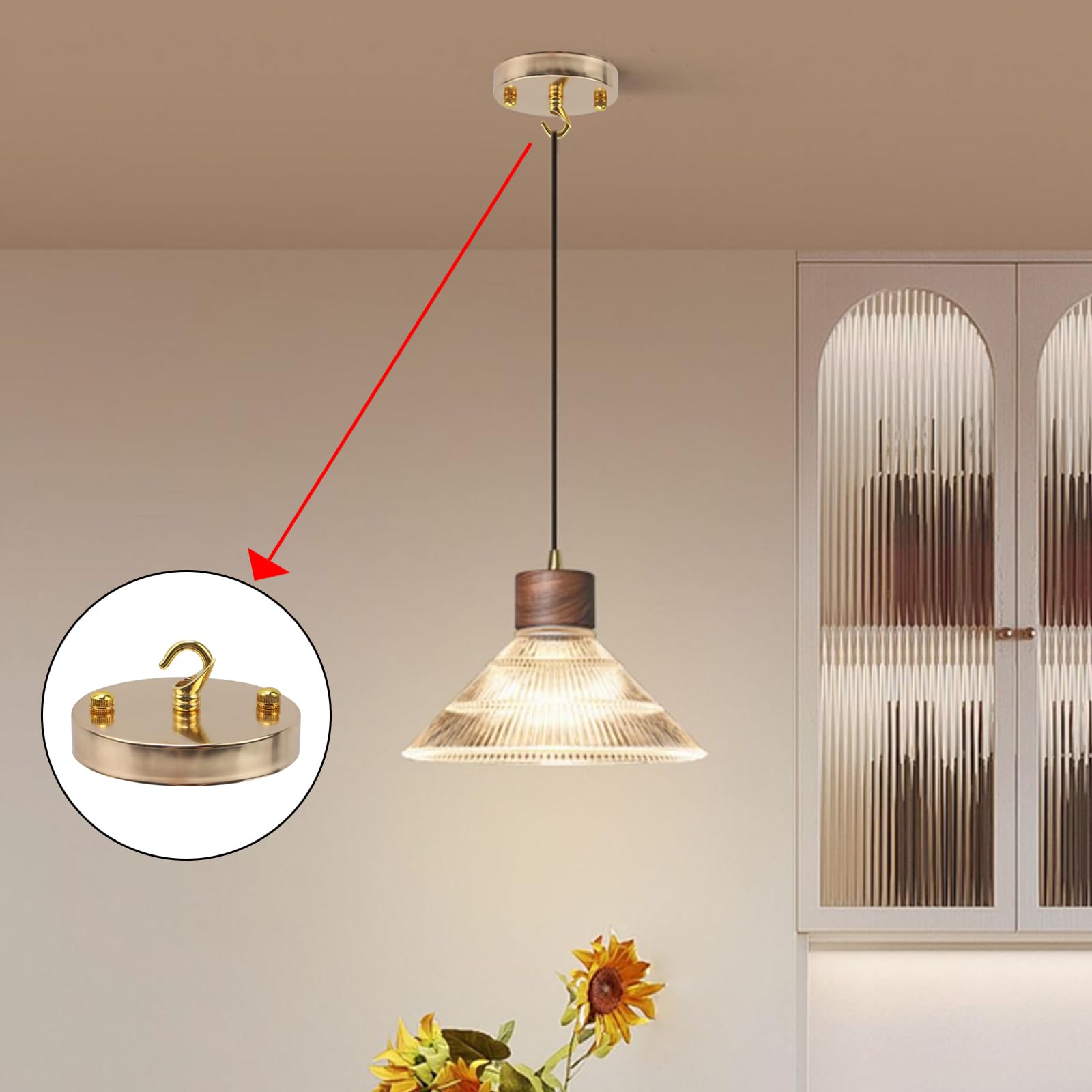 Quluxe 4 Inch Light Canopy Kit, Vintage Chandelier Ceiling Plate With Hook, Retro Pendant Light Canopy Kit With All Mounting Hardware For Pendant Light Or Chandelier- Rose Gold (Pack Of 3)