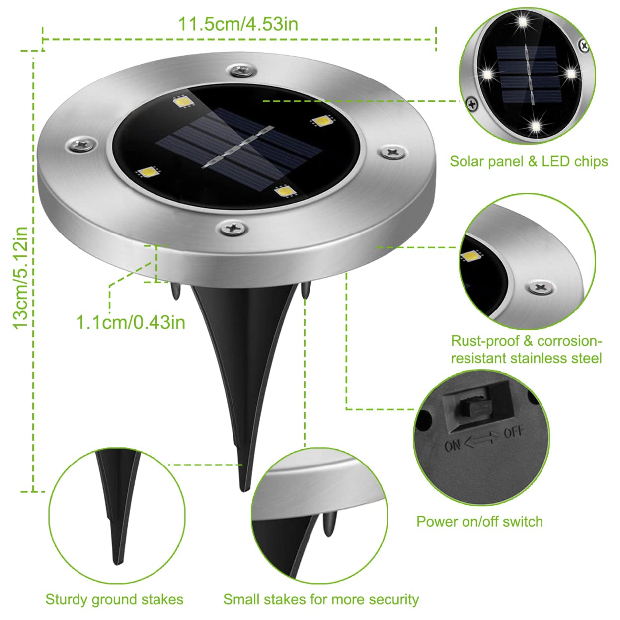 Kocaso 4Pcs Solar Ground Light - Waterproof In-Ground Led Path Deck Lawn Patio Lighting