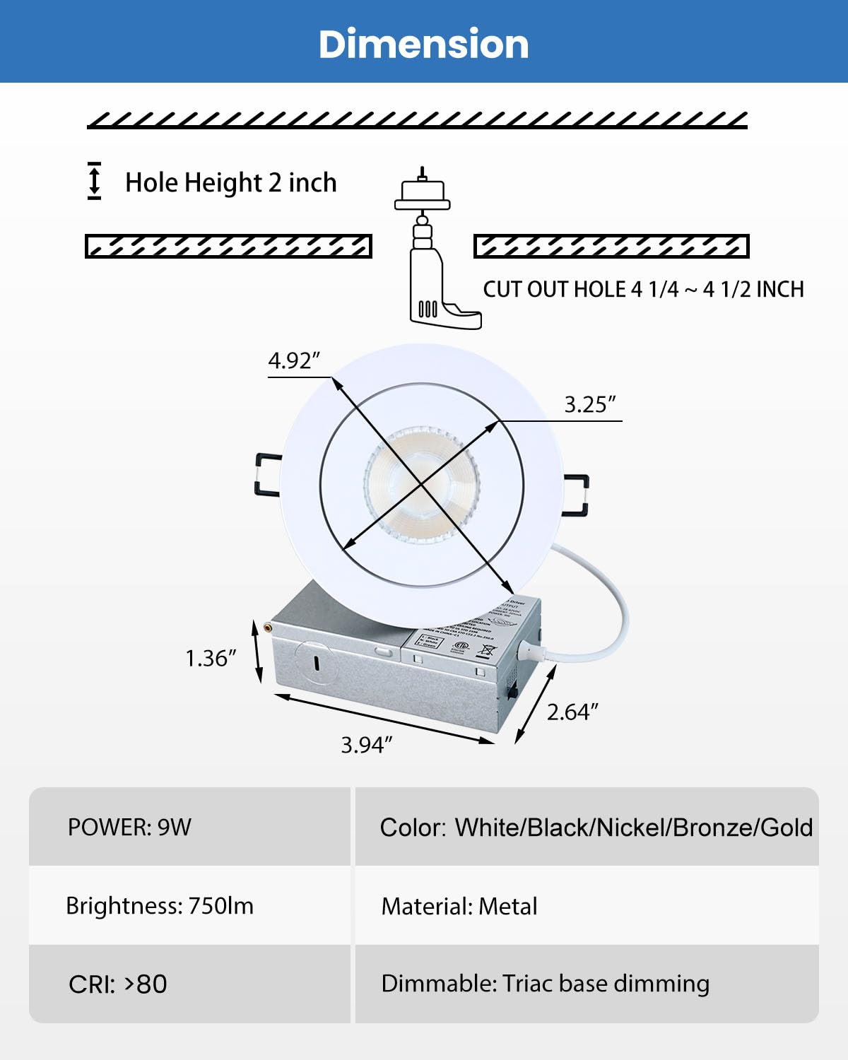 Popanu 4 Inch Led Gimbal Recessed Light  9W 750Lm Eyeball Sloped Ceiling Task Lighting  Soffit Wafer Indoor Directional Lighting  90 Tilt And 360 Rotation Recessed Lighting 4 Inch White 12Pack