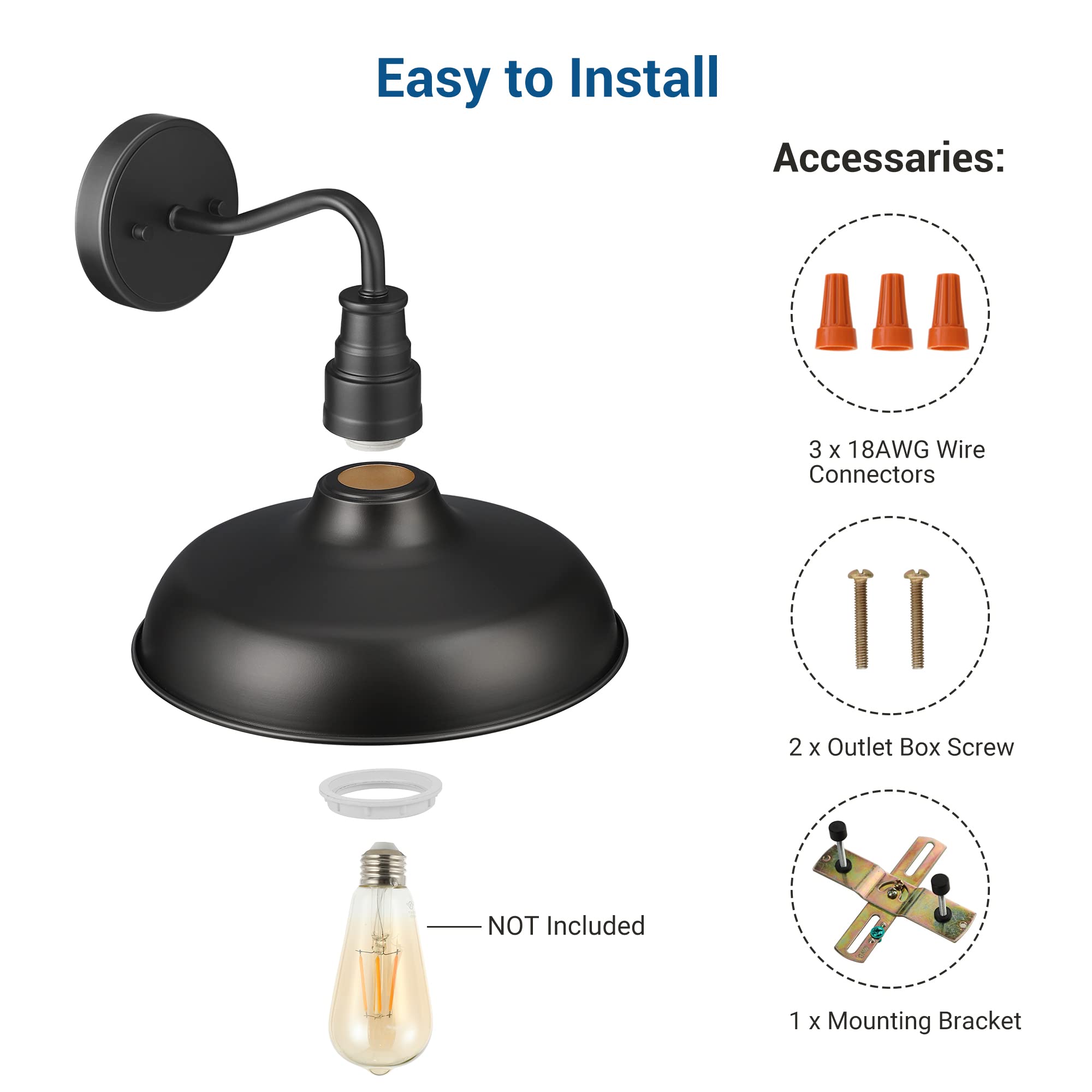 DEWENWILS Gooseneck Barn Light Fixture - Black Matte Outdoor Wall Sconce, Model HOWL02D for Entryway & Garage
