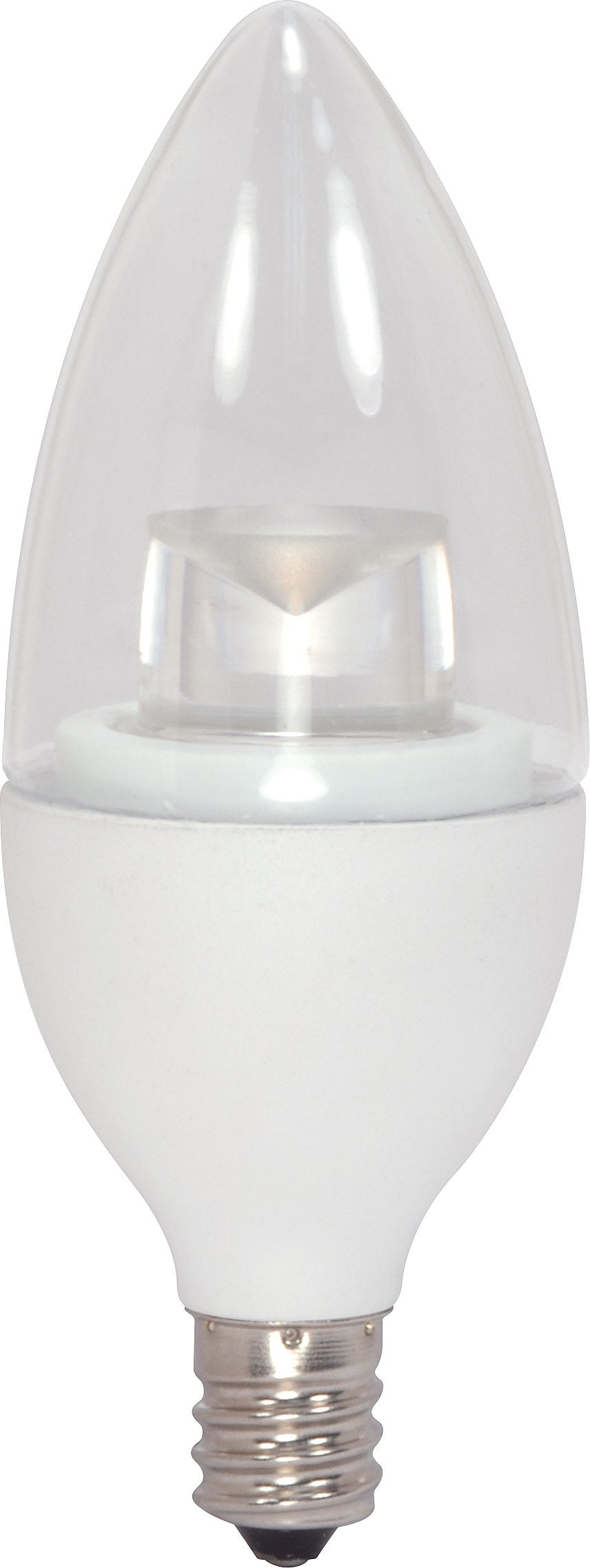 Satco Torpedo LED Light Bulb, 3000K, Candelabra Base, 2.8W, Clear, Model S8950, 1 Count