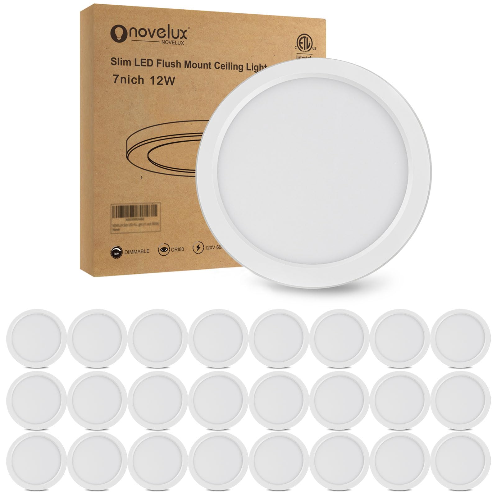 NOVELUX 7 inch Flush Mount LED Ceiling Light Dimmable Ultra-Thin 0.63'' Thick Round Flat Ceiling Lamps 5000K Daylight LED Ceilin