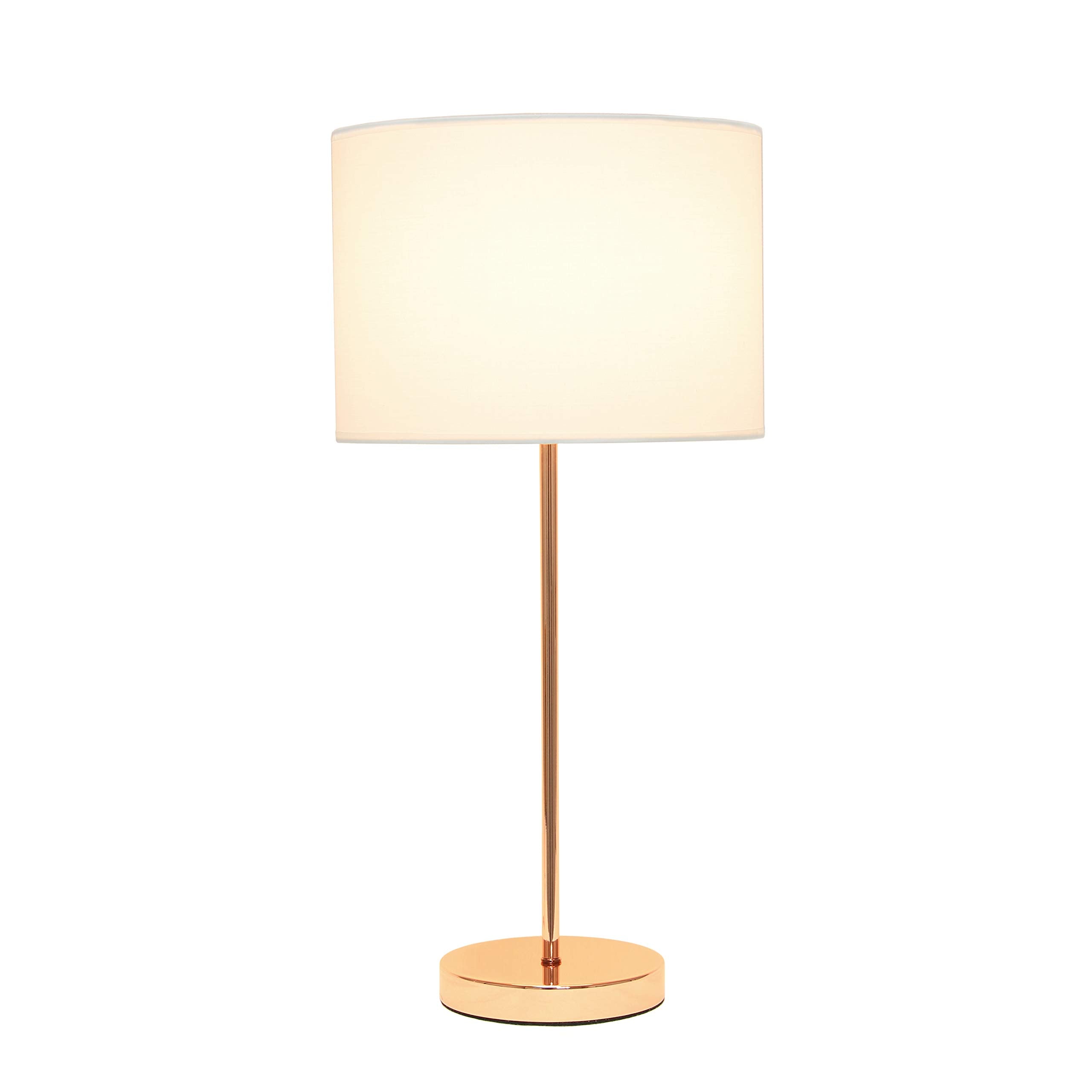 Simple Designs Lt2040-Rgd 23" Standard Metal Stick Lamp With Round Base And Drum Fabric Shade For Home Décor, Bedroom, Office, Dorm, Living Room, Entryway, Foyer, Rose Gold