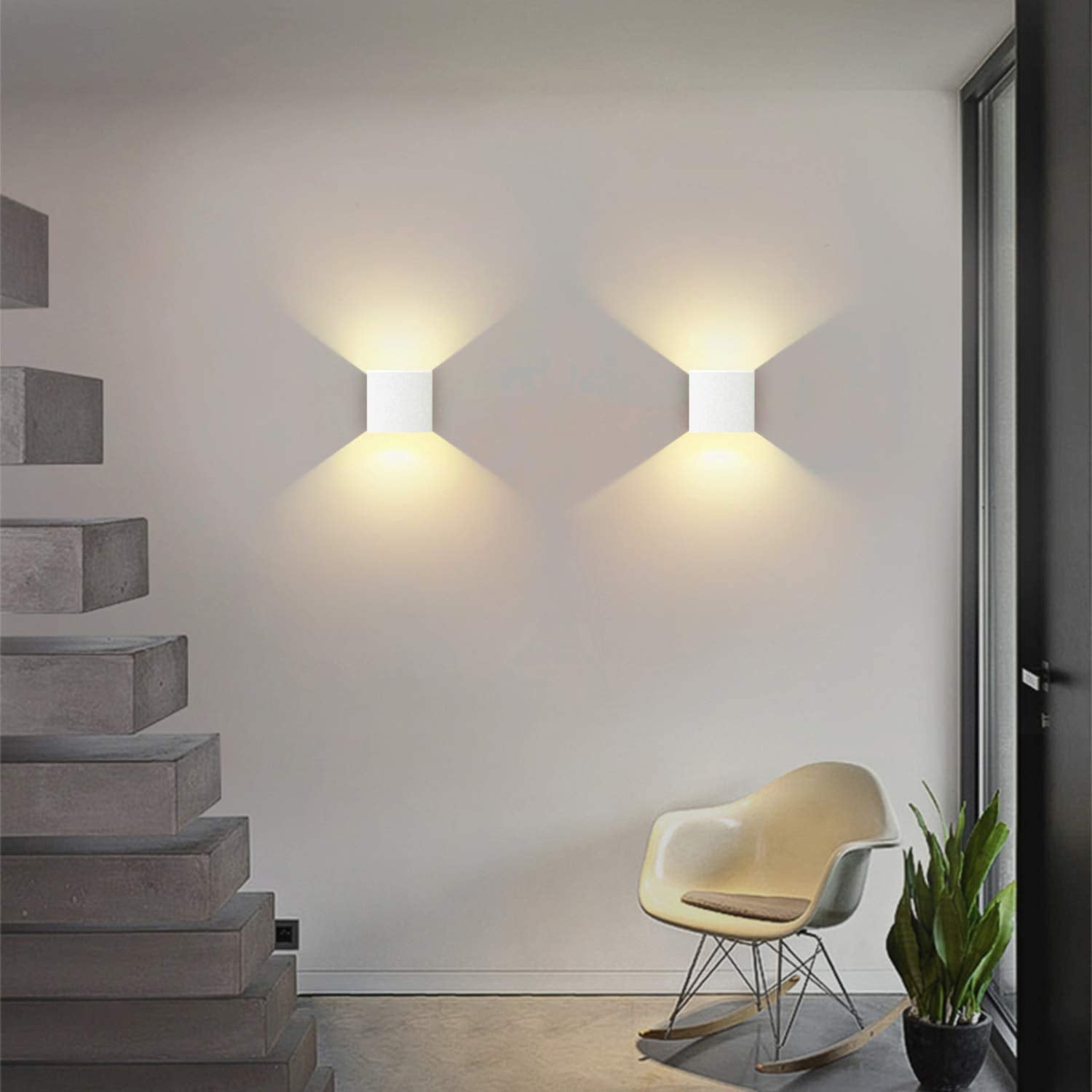 Lightess Modern Wall Sconce Mini 10W White Hardwired, Set Of 2 Up Down Wall Mount Lights Indoor Mini Metal Led Wall Lamp For Liv