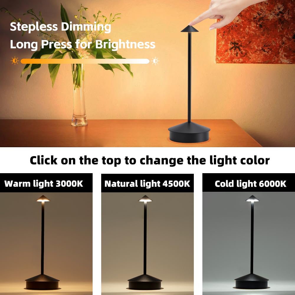 Simisand Rechargeable Cordless Table Lamp Set of 2, 6000mAh, Portable LED Touch Lamp, Black, Model 1809