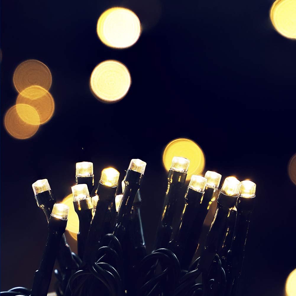 Hopolon 33FT 100 LEDs String Lights, Warm White Waterproof Fairy Lights, 8 Modes, Green Wire, Model QX-U-O-S-100-A-C