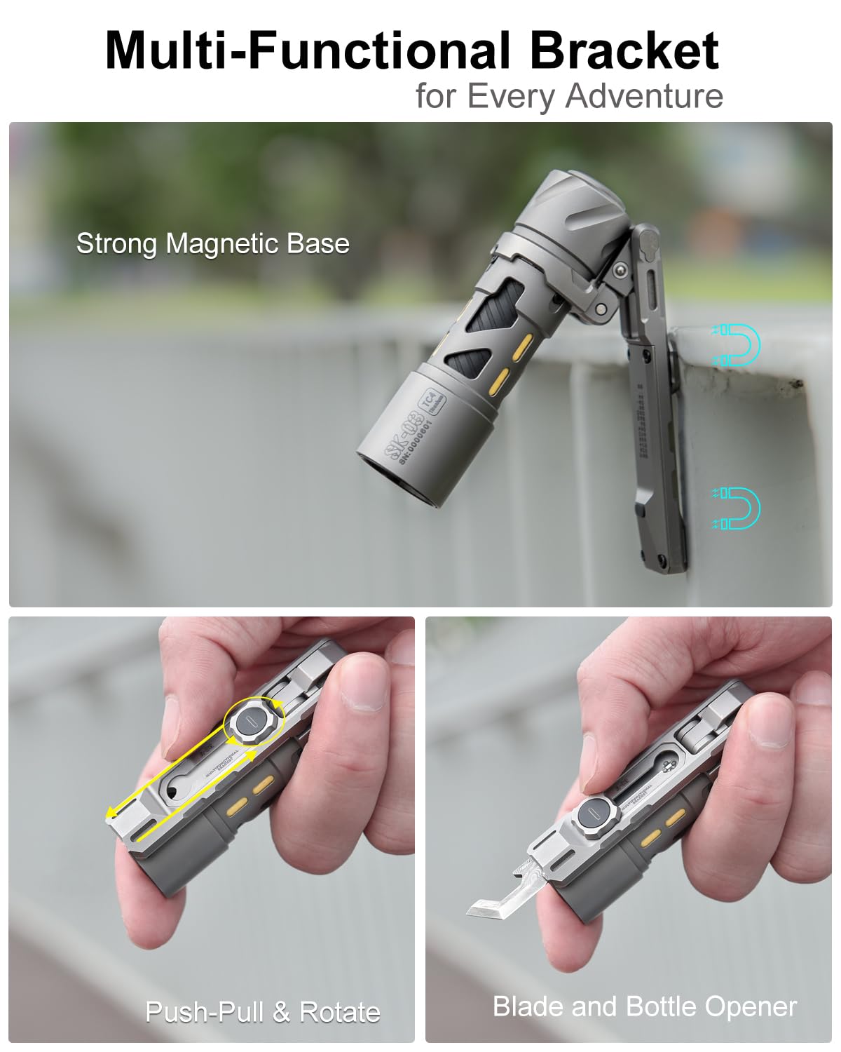 Loop Gear Sk03 Pro Titanium Edc Rechargeable Flashlight With Magnetic Bracket, Side Light, 4 Colors Filters, 10 Modes, Small Flashlights Powerful Aa Led Flashlight For Camping, Emergencies