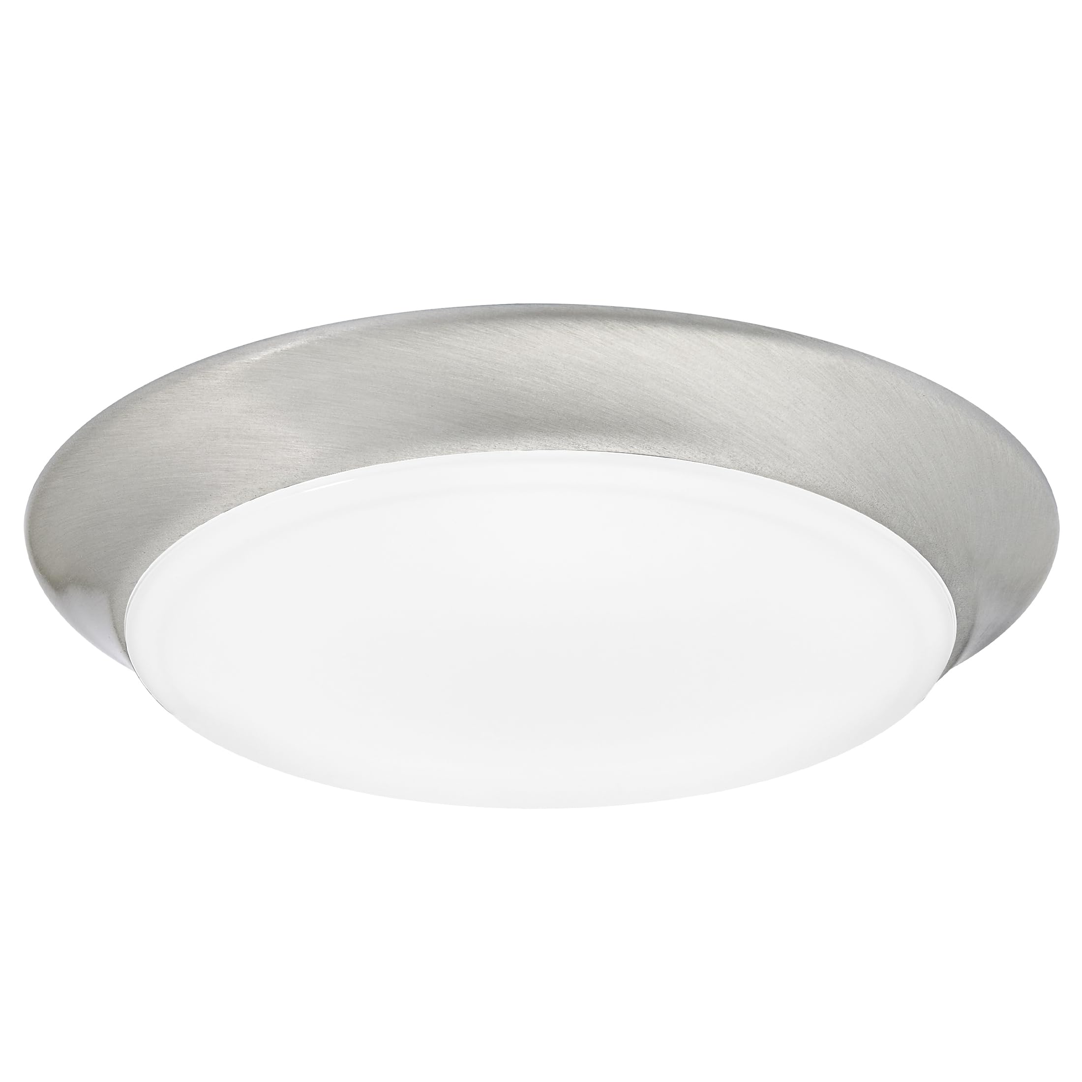 Maxxima 7 In. Satin Nickel Slim Round Led Flush Mount Ceiling Light Fixture, Led Disk Light 900 Lumens, Warm White 3000K Dimmabl