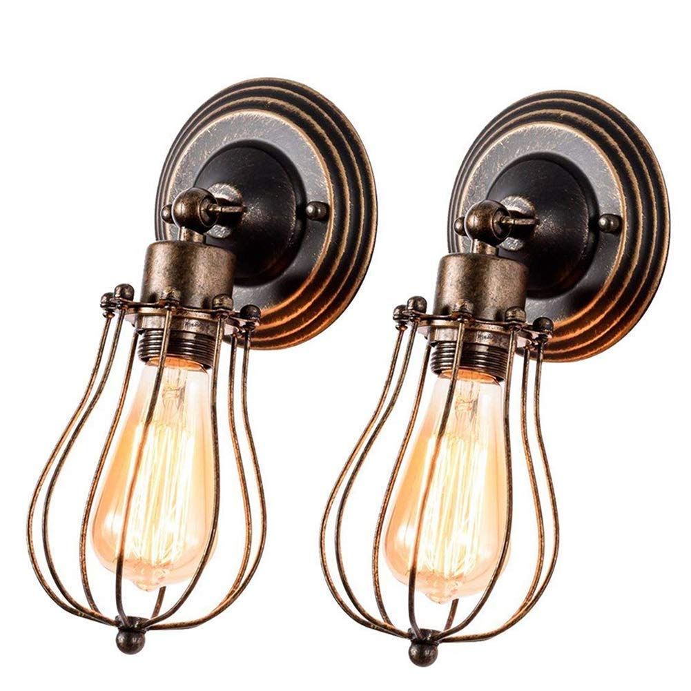 GLADFRESIT Vintage Wall Sconces Set of Two Industrial Wire Cage Light, Vintage Metal Barn Wall lamp, Indoor Farmhouse Lights Fix