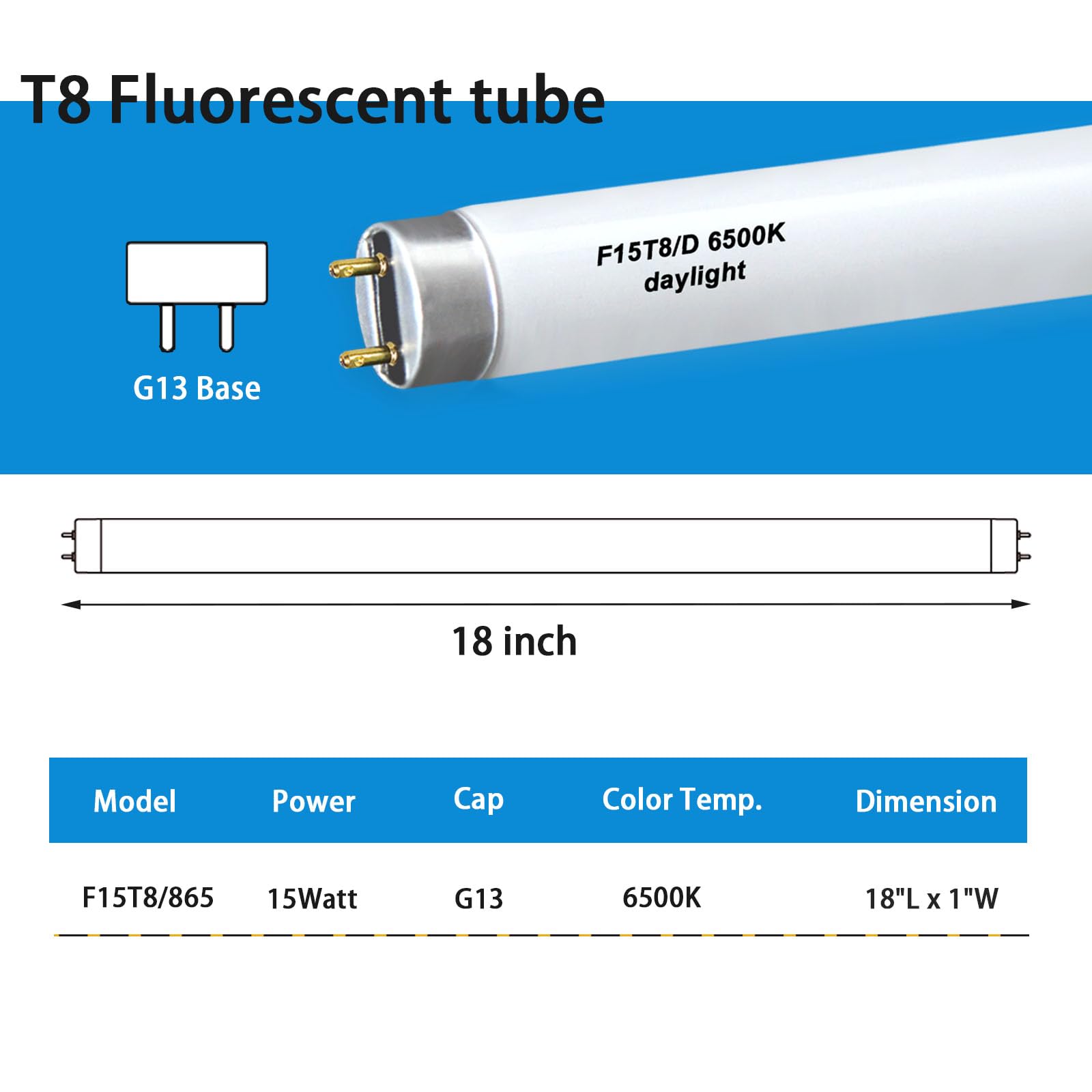 KosunRefill F15T8/D Daylight 18Inch 15 Watt T8 Straight Tube,F15T8/DL T8 Linear Preheat Lighting Lamps,G13 Medium Bi-Pin Base, 6
