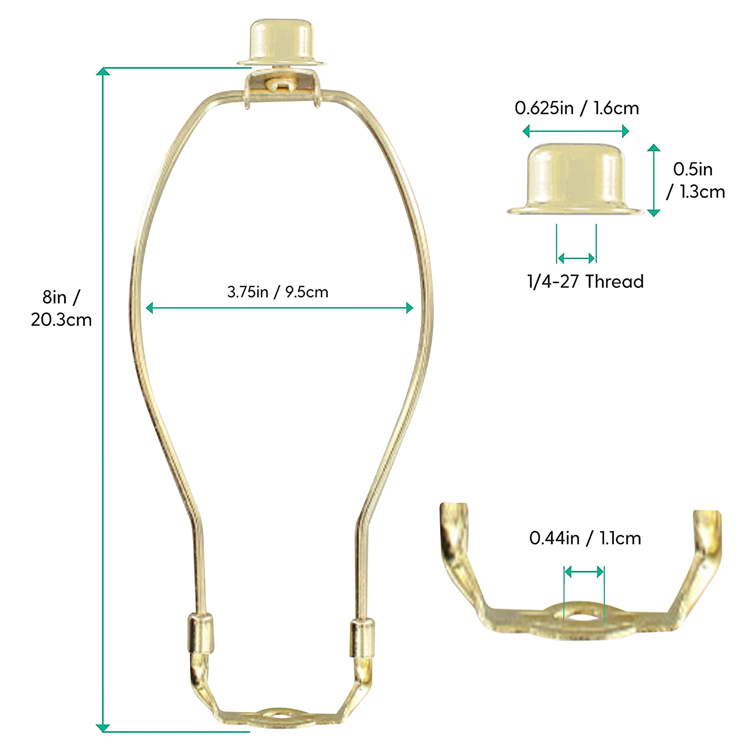 I Like That Lamp Set - Brass Harp (Suitable for 9-10 Lampshade) - Includes Harp, Saddle Holder Base and Finial - Converter For T