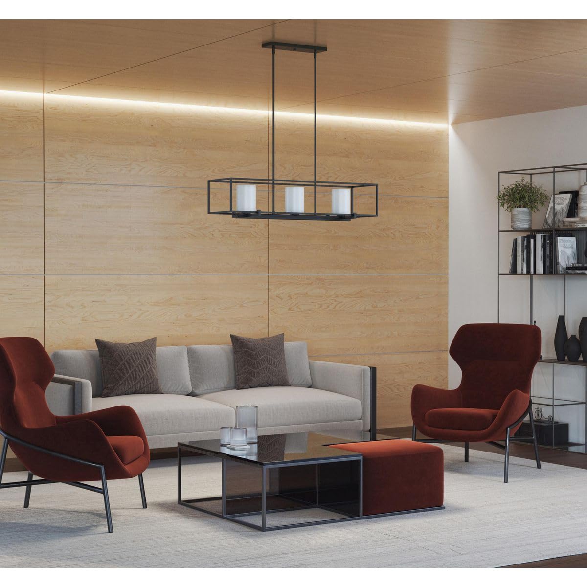 Progress Lighting Chadwick Collection 3-Light Etched Opal Glass Modern Linear Chandelier Light Matte Black