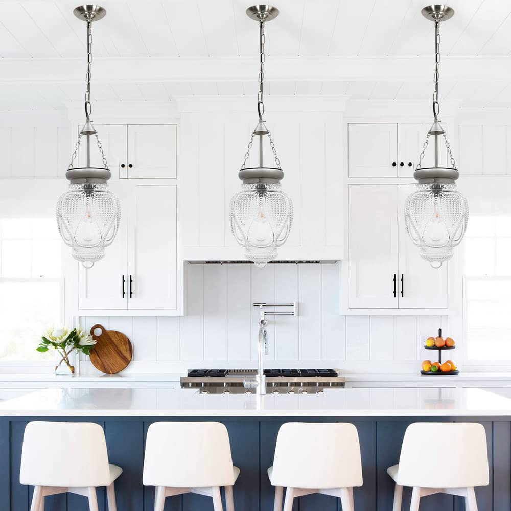 Modern Pendant Light, Brushed Nickel Pendant Light For Kitchen Island, Adjustable Hanging Ceiling Light Fixture, Large Farmhouse