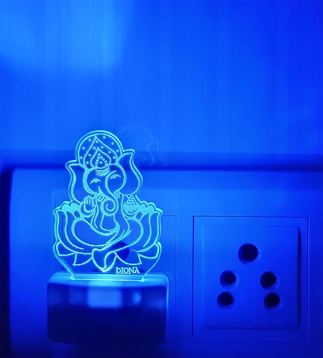 DIONA Ganpati LED 3D Illusion Acrylic Wall Night Lamp Color Changing Lights for Pooja Room Mandir Shops Hotel, Multicolour, Pack