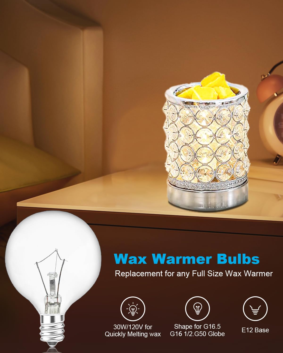 SerBion G50 30W Wax Warmer Bulbs - E12 Base, Clear Glass, 120V, Long Lifespan, 6 Pack