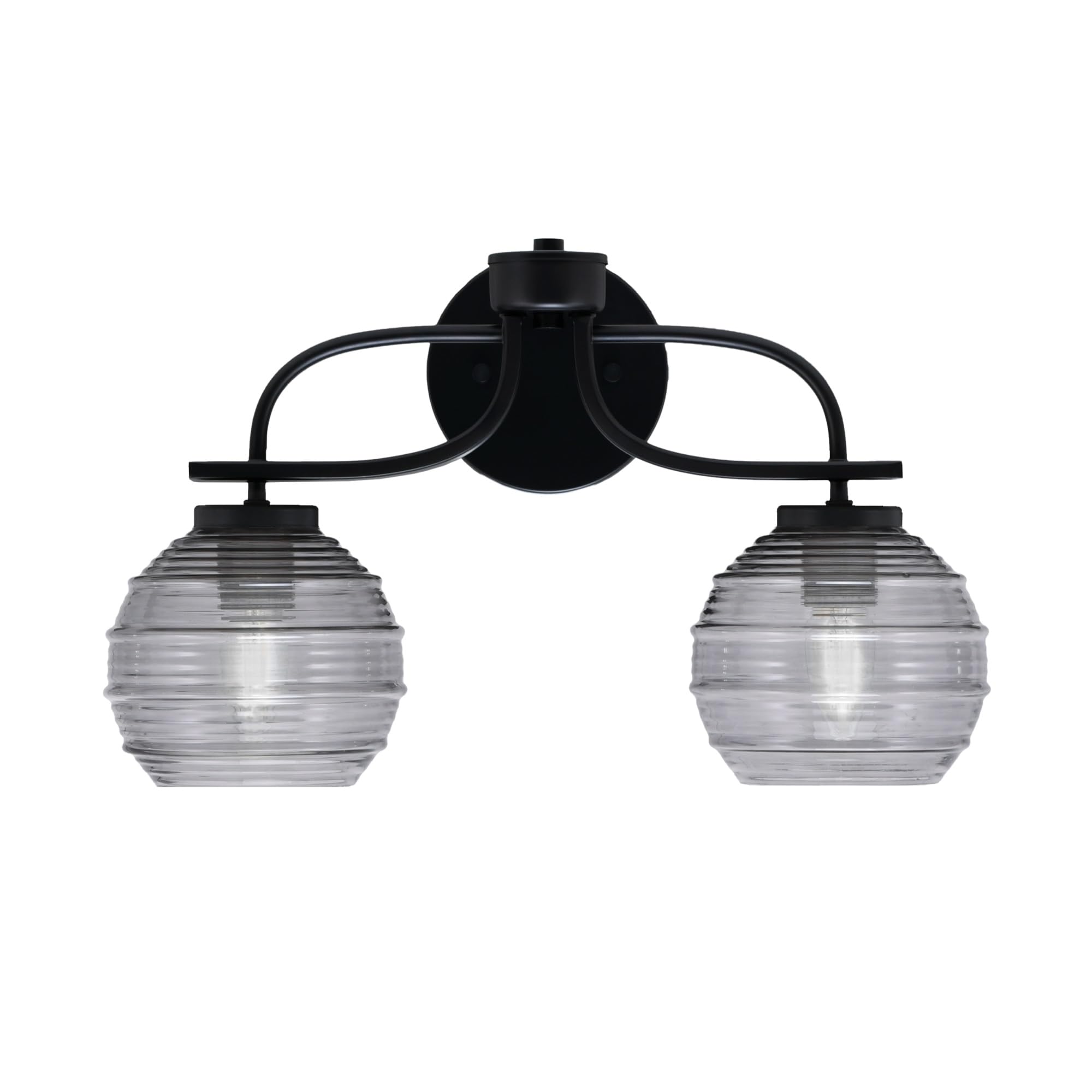 Cavella 2 Light Bath Bar In Matte Black Finish With 6" Smoke Ribbed Glass