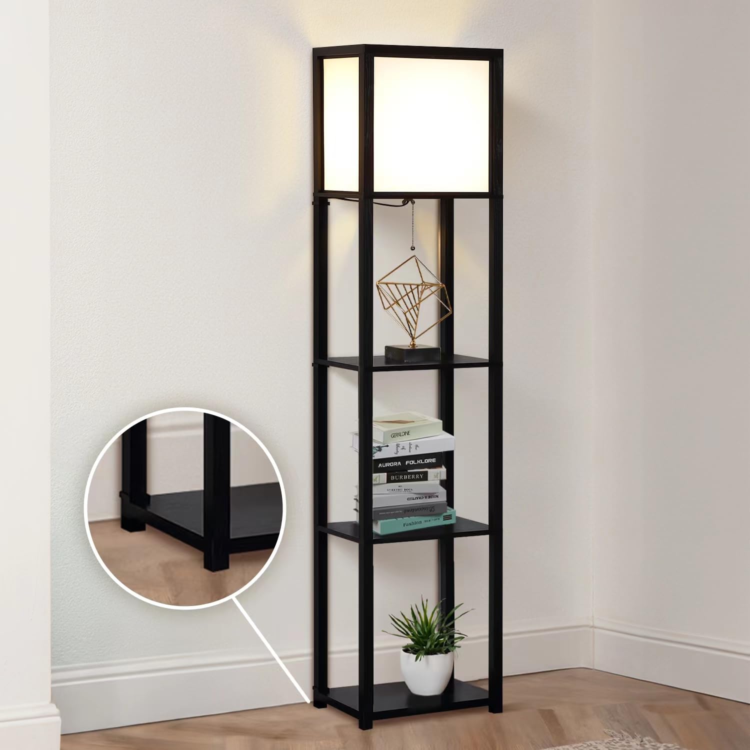 MITELSON Floor Lamp with Shelves, 4-Tier Modern Shelf Floor Lamp, Corner Display Floor Lamp, Shelf Lamp with LED Bulb for Living