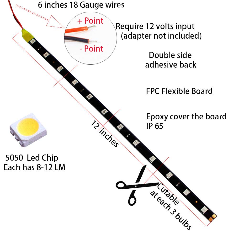 HYADA LED Strip Underbody Light, 12V Waterproof, 30CM, Amber/Yellow, Pack of 6, Model 13, Plastic Material